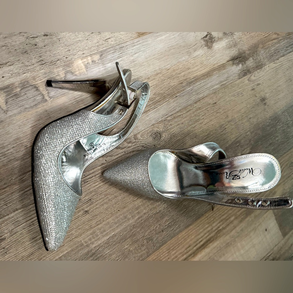 Silver glitter slingbacks